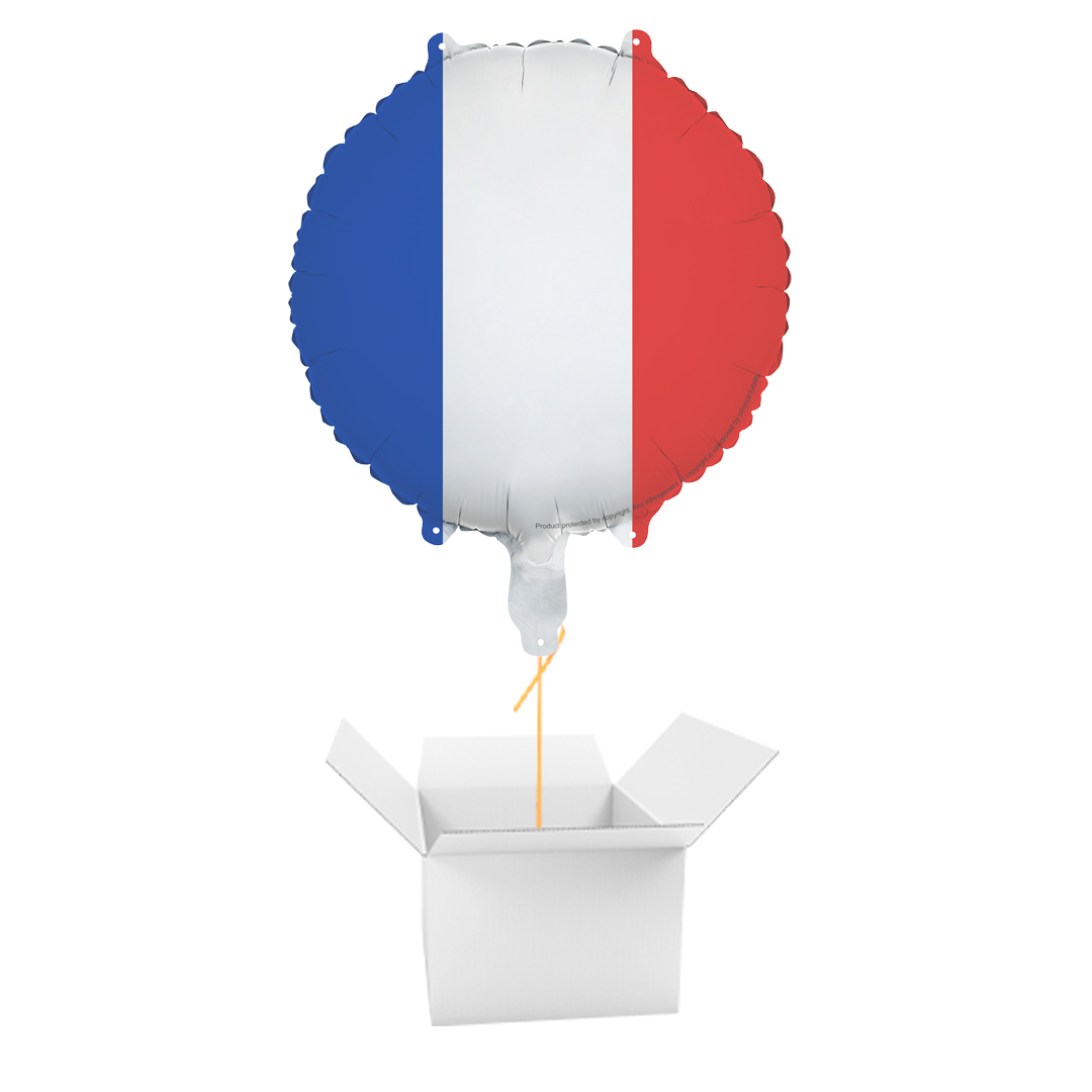 France French Flag Round Foil Balloon - Inflated Balloon In A Box Product Gallery Image