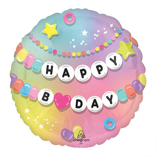 Friendship Bracelet Happy Birthday Round Foil Helium Balloon 46cm / 18 in Product Image