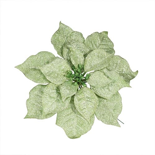Frosted Green Poinsettia Christmas Pick Decoration 29cm Product Image