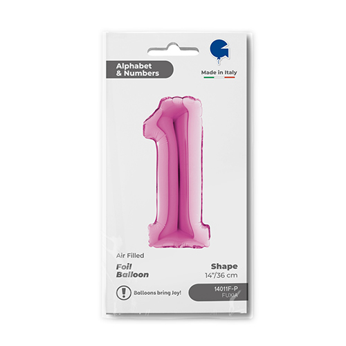 Fuchsia Pink Number 1 Air Fill Foil Balloon 36cm / 14 in Product Gallery Image