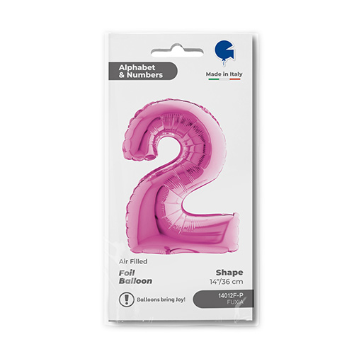 Fuchsia Pink Number 2 Air Fill Foil Balloon 36cm / 14 in Product Gallery Image