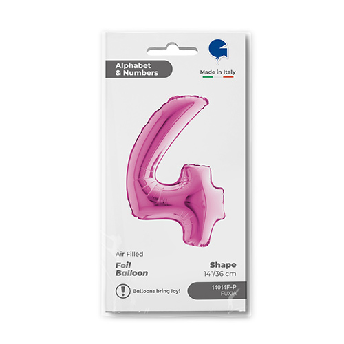 Fuchsia Pink Number 4 Air Fill Foil Balloon 36cm / 14 in Product Gallery Image