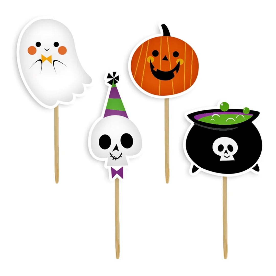 Fun Halloween Cupcake Food Pick Toppers - Pack of 12