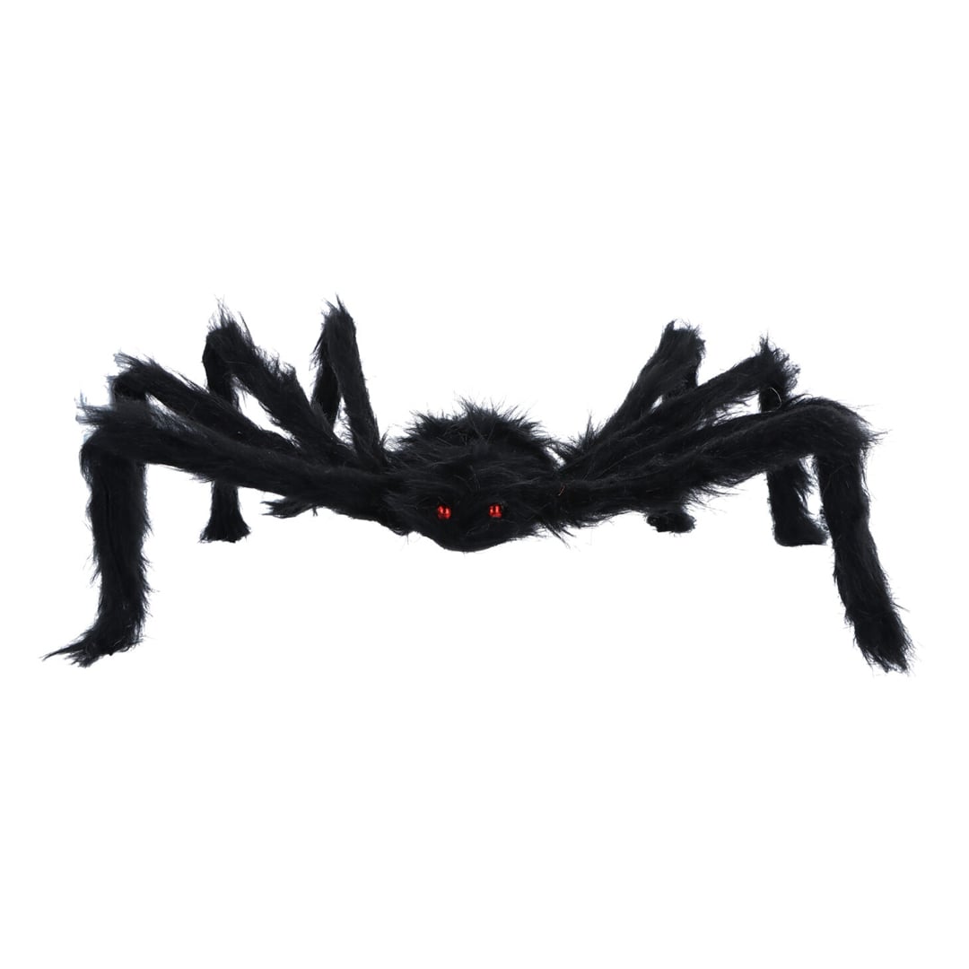 Furry Black Spider with Red Eyes Halloween Decoration 56cm