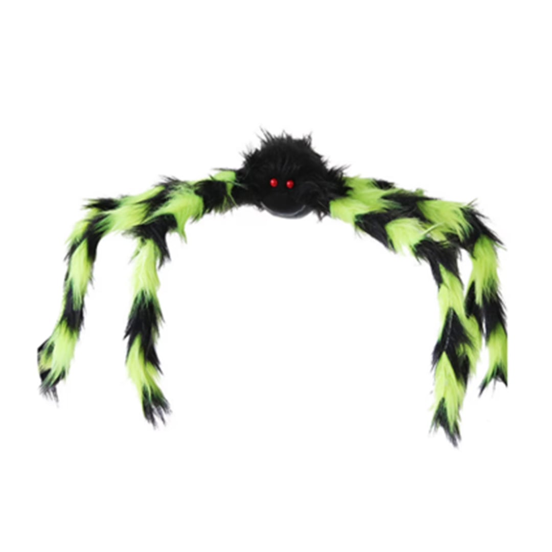 Furry Green & Black Spider Halloween Decoration 19cm