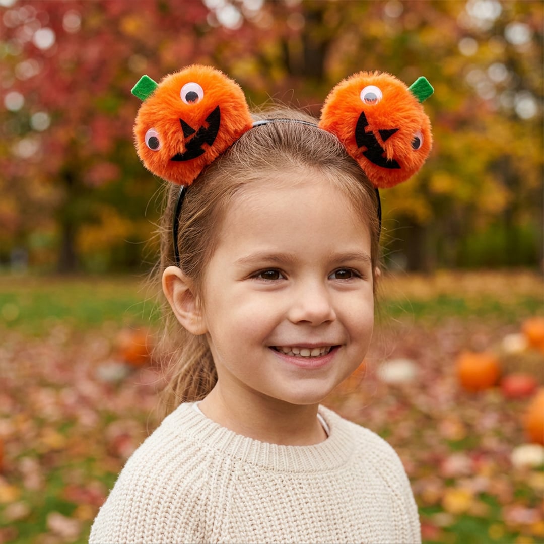 Furry Orange Pumpkin Halloween Headband Fancy Dress Accessory