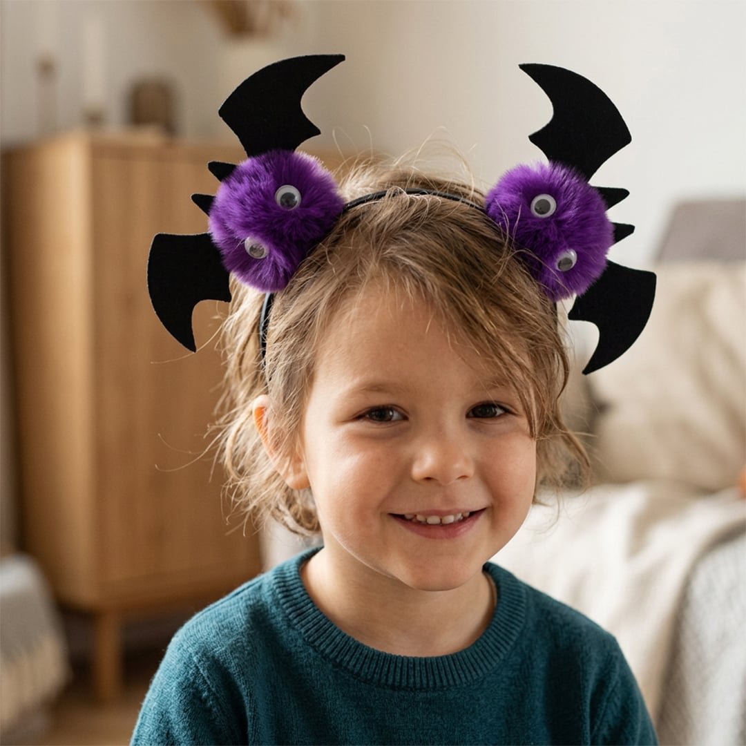 Furry Purple Bats Halloween Headband Fancy Dress Accessory