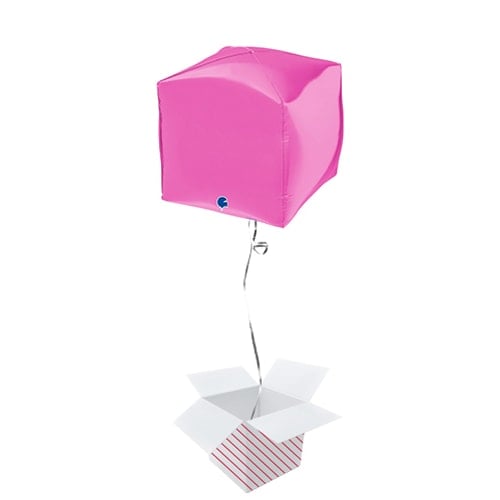 Hot Pink 4D Square Shape Foil Helium Balloon - Inflated Balloon in a Box Product Gallery Image