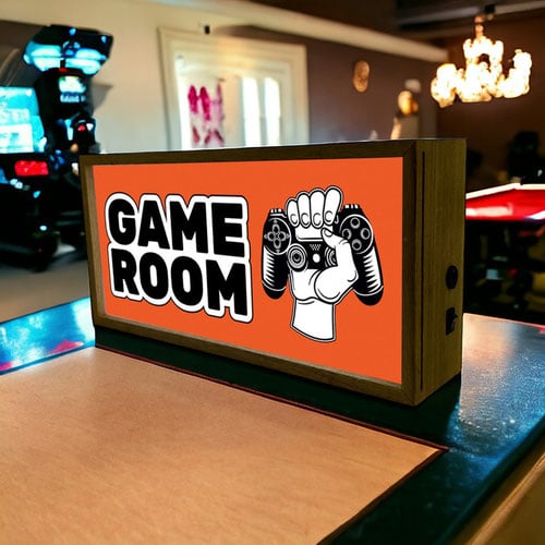 Game Room Red LED Light Box Wood Room Sign Product Gallery Image