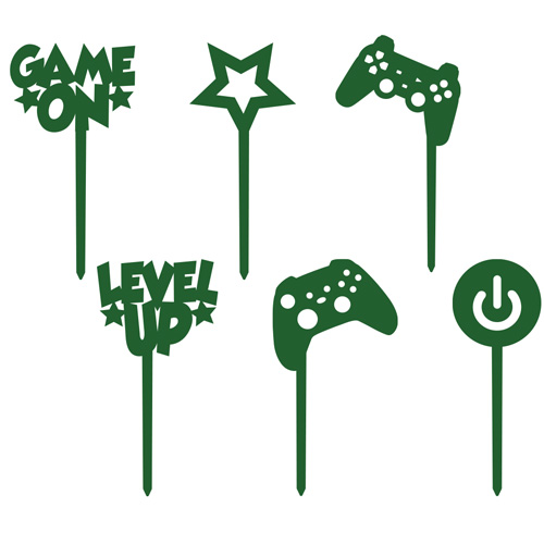 Gaming Acrylic Cake Pick Toppers - Pack of 6 Product Gallery Image