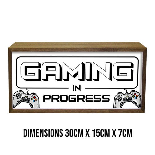 Gaming In Progress LED Light Box Wood Room Sign Product Gallery Image