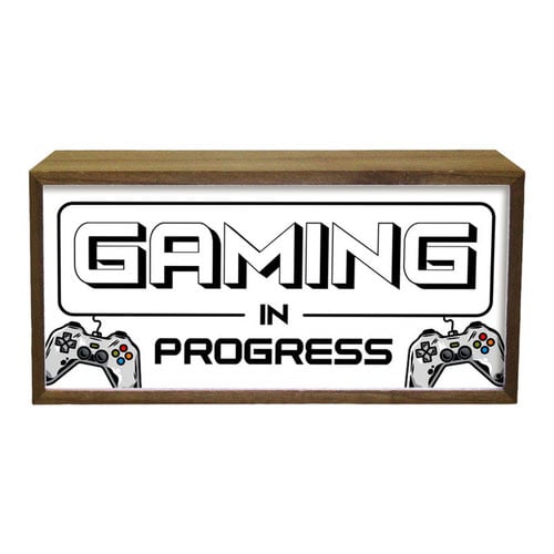 Gaming In Progress LED Light Box Wood Room Sign Product Gallery Image