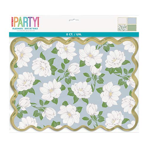 Assorted Garden Party Scalloped Gold Foil Edge Rectangular Paper Placemats - Pack of 8 Product Gallery Image