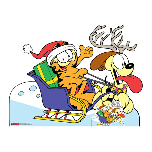 Garfield and Odie on Sledge Christmas Lifesize Cardboard Cutout 94cm