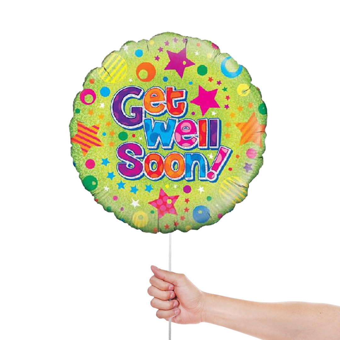 Get Well Soon Holographic Round Foil Helium Balloon 46cm / 18 in Product Gallery Image