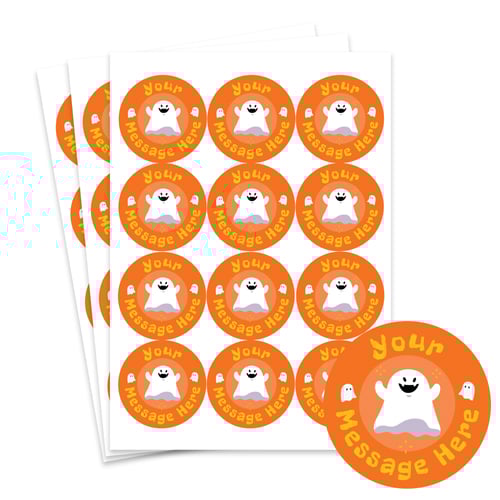 Spooky Ghost Orange Custom Halloween Round Stickers 60mm - Sheet of 12 Product Gallery Image