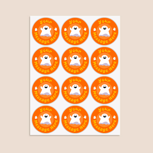 Spooky Ghost Orange Custom Halloween Round Stickers 60mm - Sheet of 12 Product Gallery Image