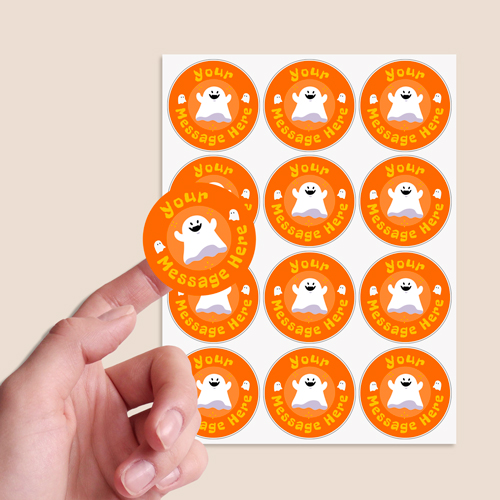 Spooky Ghost Orange Custom Halloween Round Stickers 60mm - Sheet of 12 Product Gallery Image