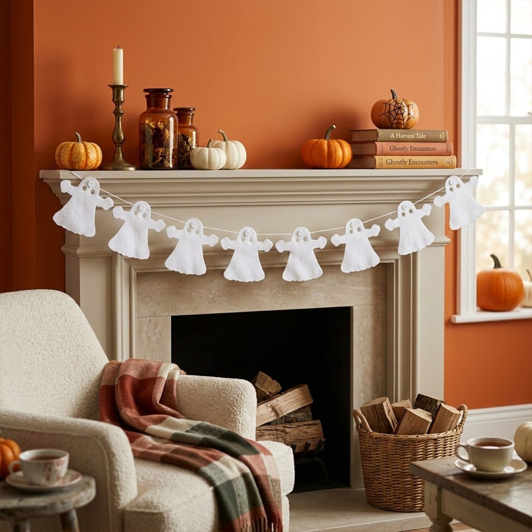 Ghost White Paper Garland Halloween Hanging Decoration 3m View 2