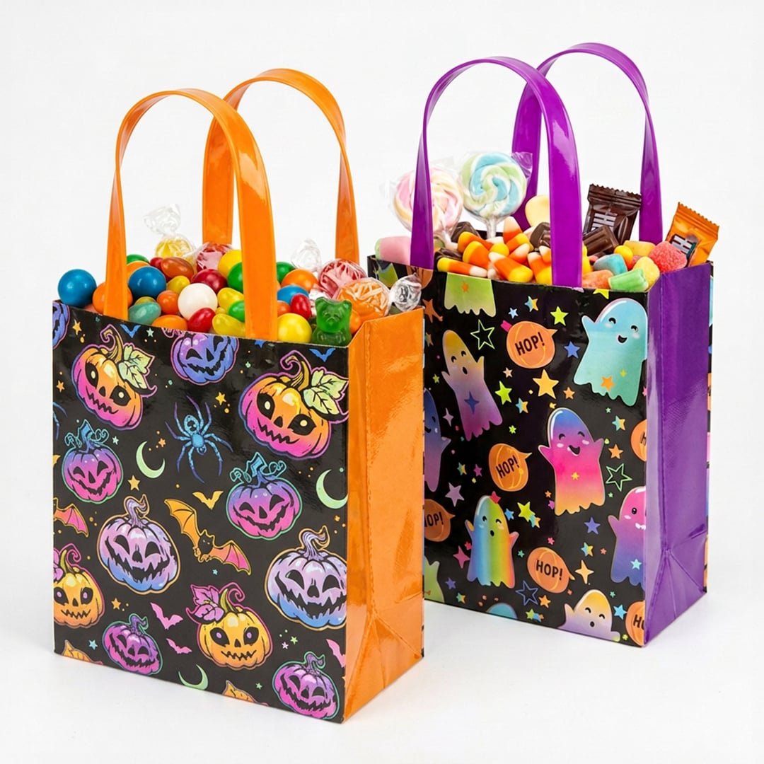 Ghosts & Pumpkins Rainbow Halloween Trick or Treat Bags 23cm - Pack of 2