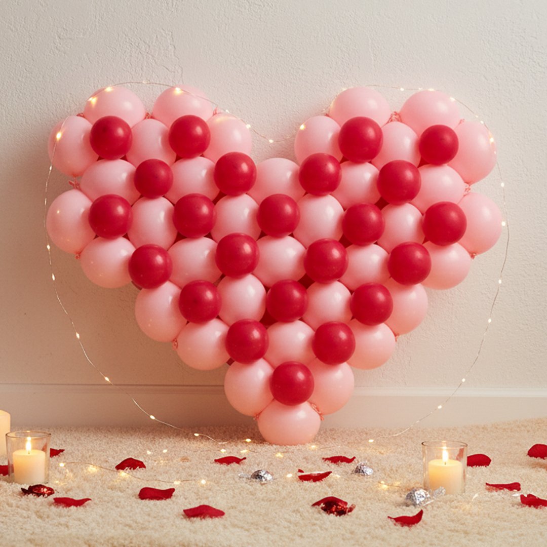 Giant Love Heart Shaped Pink Latex Balloons Display Valentine's Day Gift - Inflated Balloon In A Box