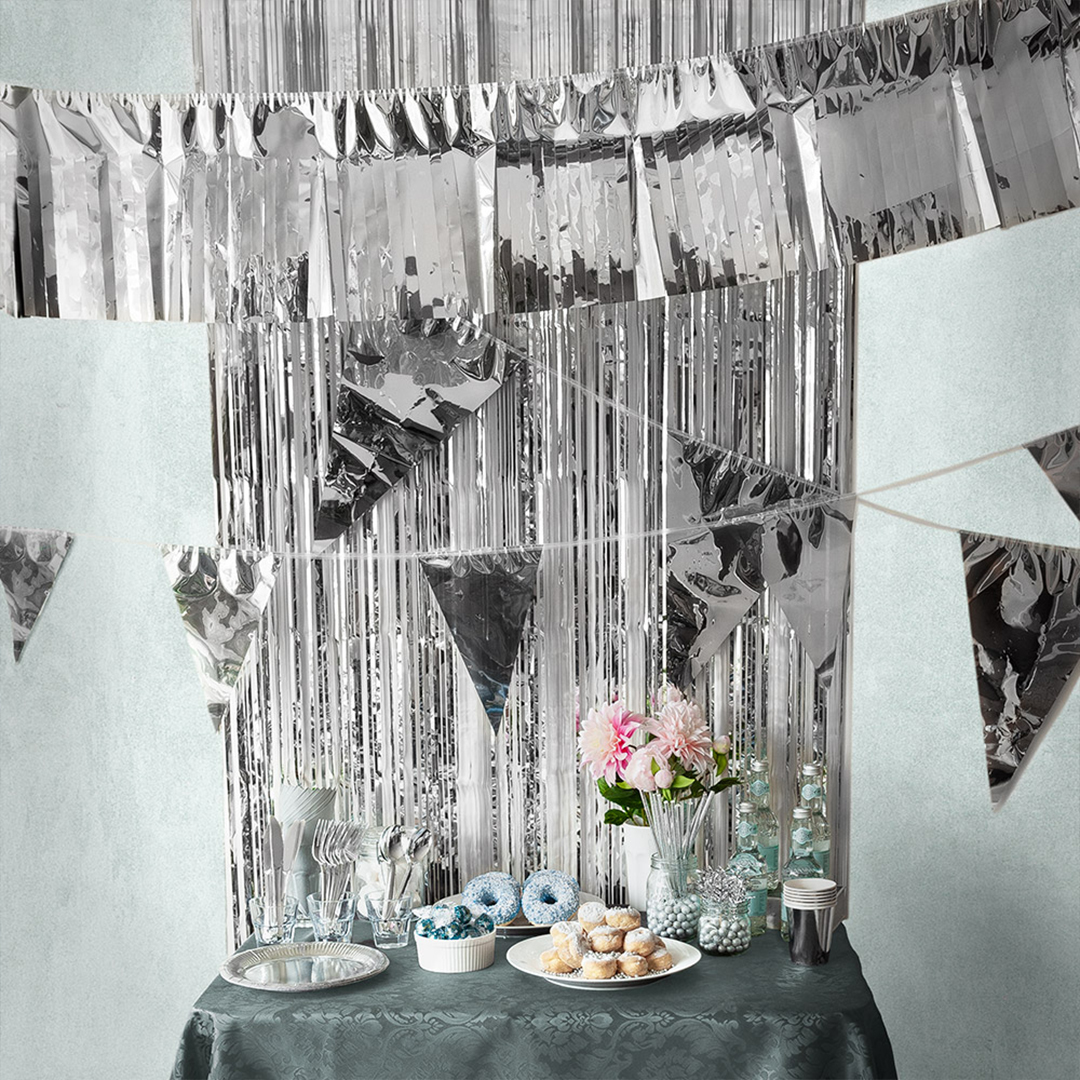 Giant Metallic Silver Pennant Plastic Flag Bunting 10m View 5
