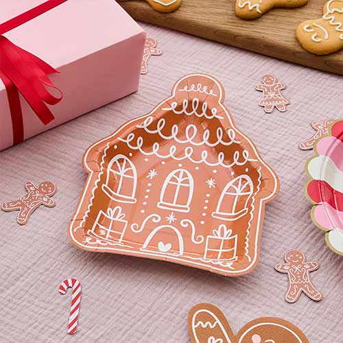 Gingerbread House Shaped Christmas Paper Plates 21cm - Pack of 8 Product Gallery Image