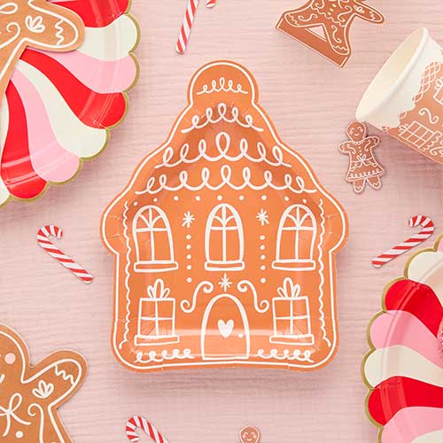 Gingerbread House Shaped Christmas Paper Plates 21cm - Pack of 8 Product Gallery Image