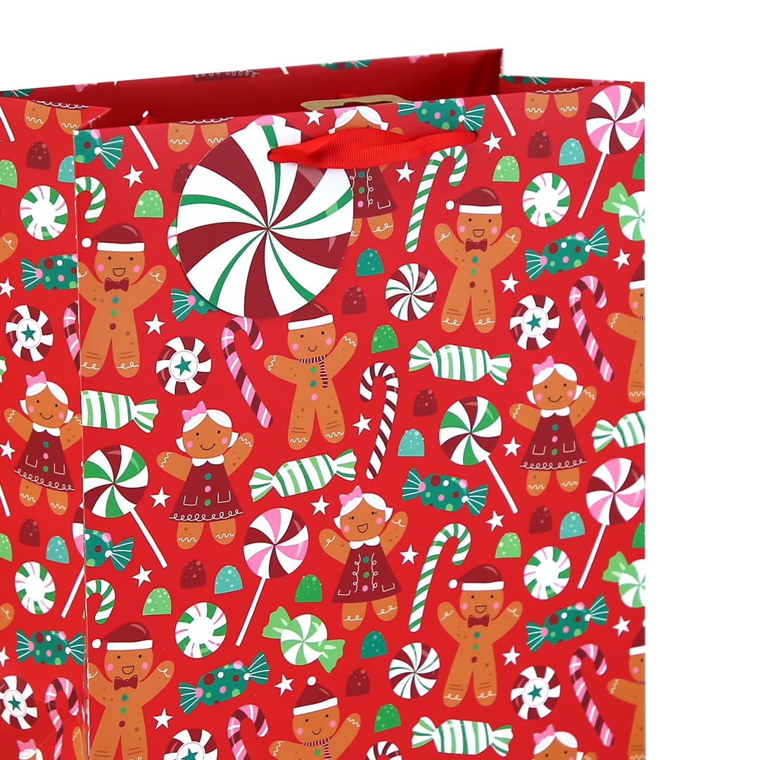 Gingerbread Man & Christmas Sweets Large Red Gift Bag 33cm Product Gallery Image