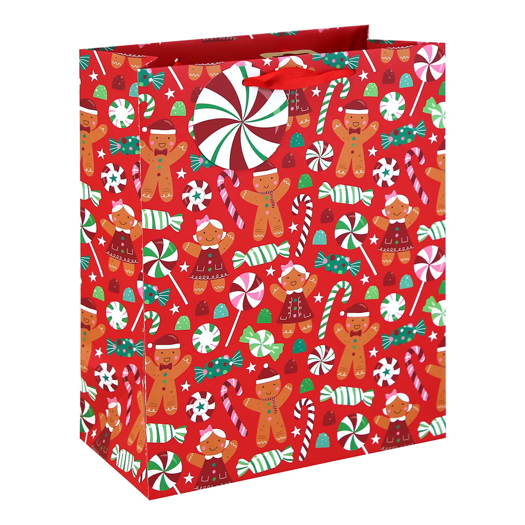 Gingerbread Man & Christmas Sweets Large Red Gift Bag 33cm