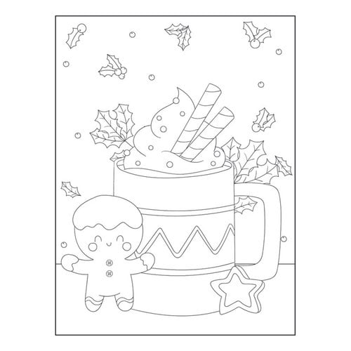 Gingerbread Man & Hot Chocolate Christmas A4 Colouring Sheet Product Image