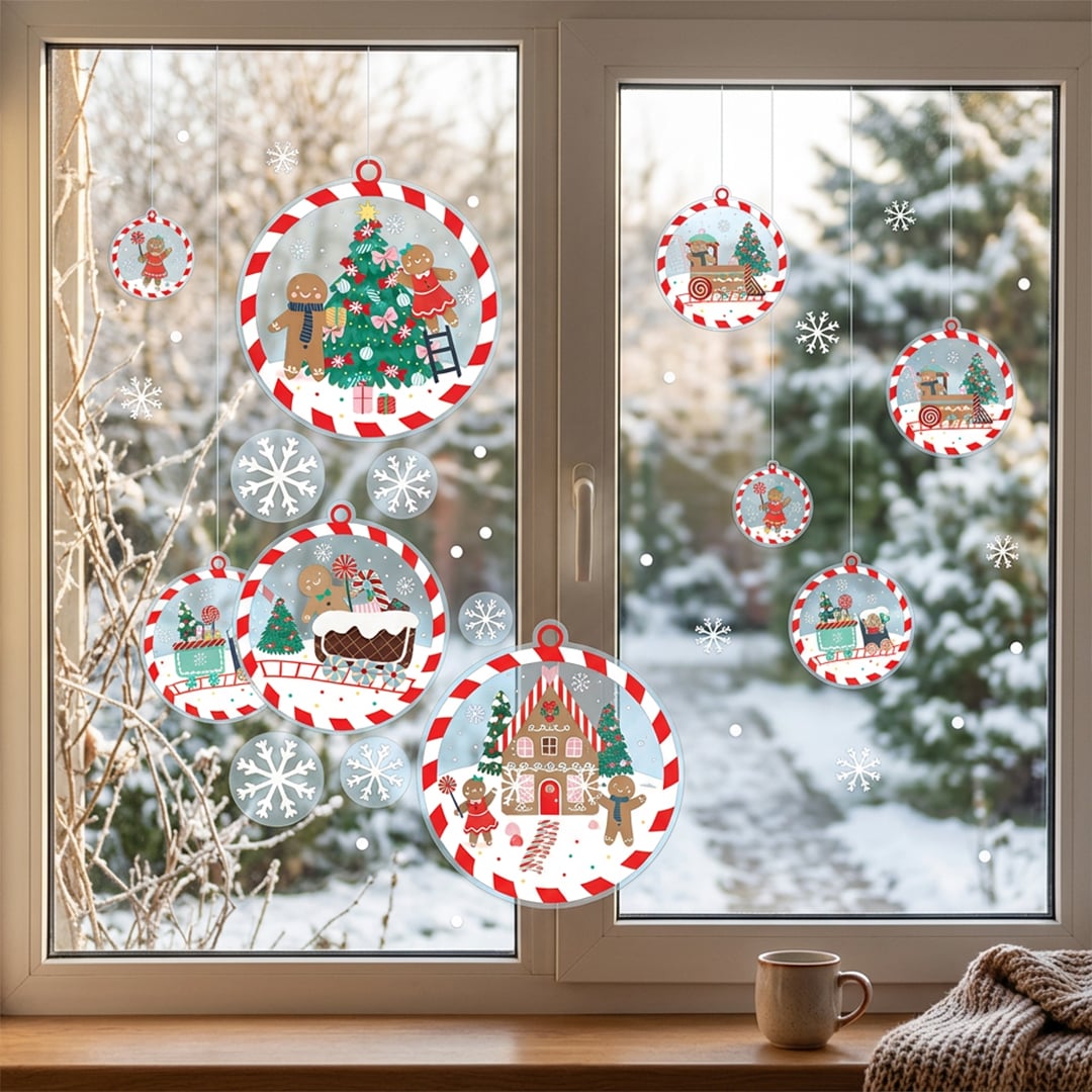 Gingerbread Man Bauble Christmas Window Cling Stickers