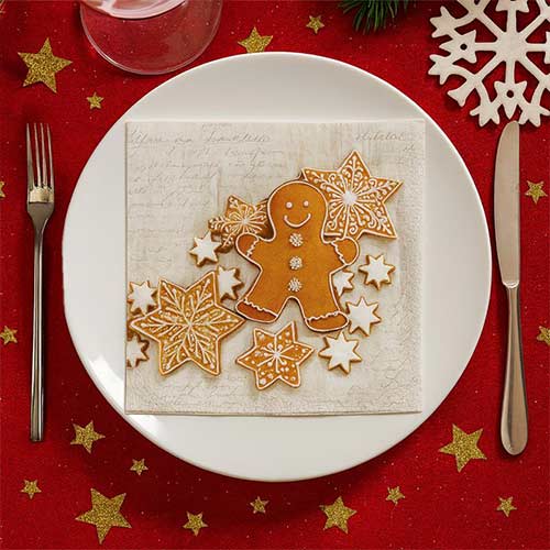 Gingerbread Man Christmas Baking Premium Decoupage Luncheon Napkins 33cm 3 Ply - Pack of 20