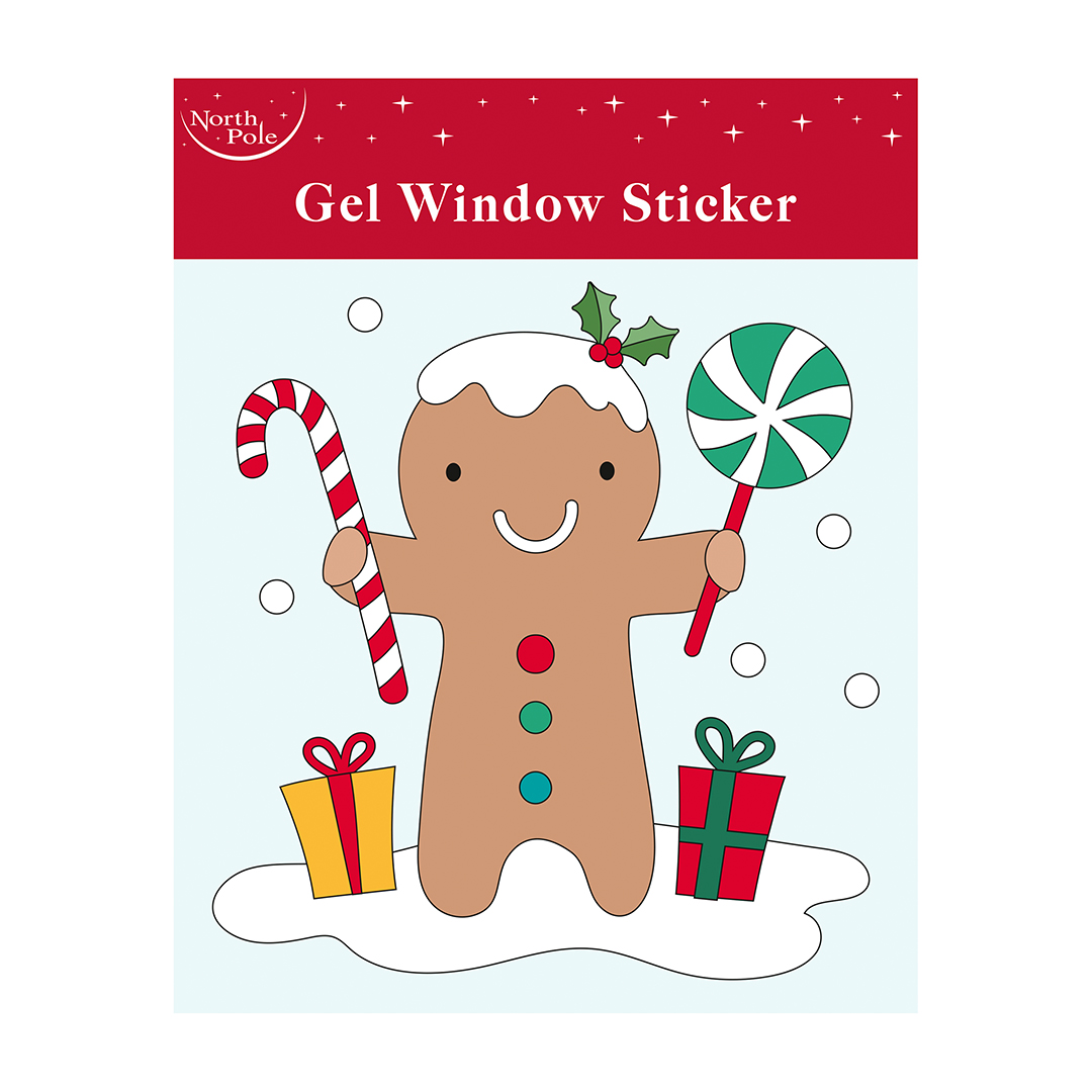 Gingerbread Man Christmas Gel Window Sticker Product Gallery Image