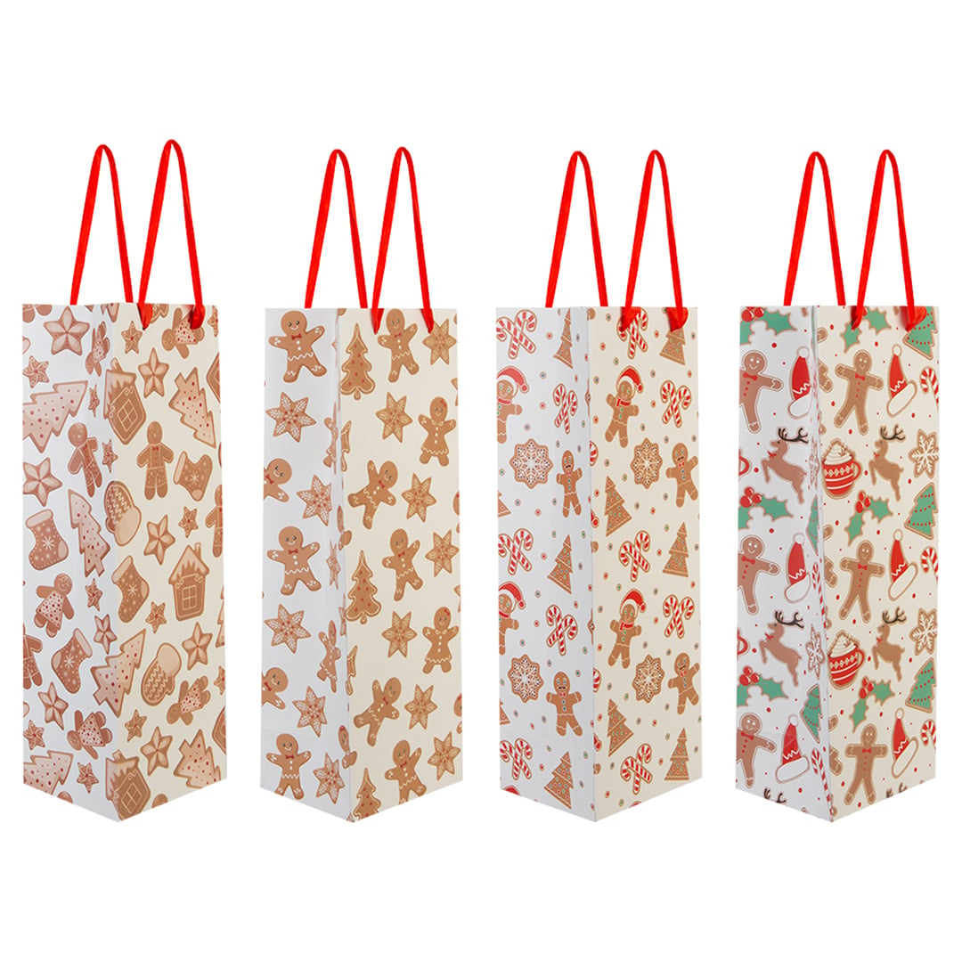 Gingerbread Man Flocked Christmas Bottle Gift Bag 35cm