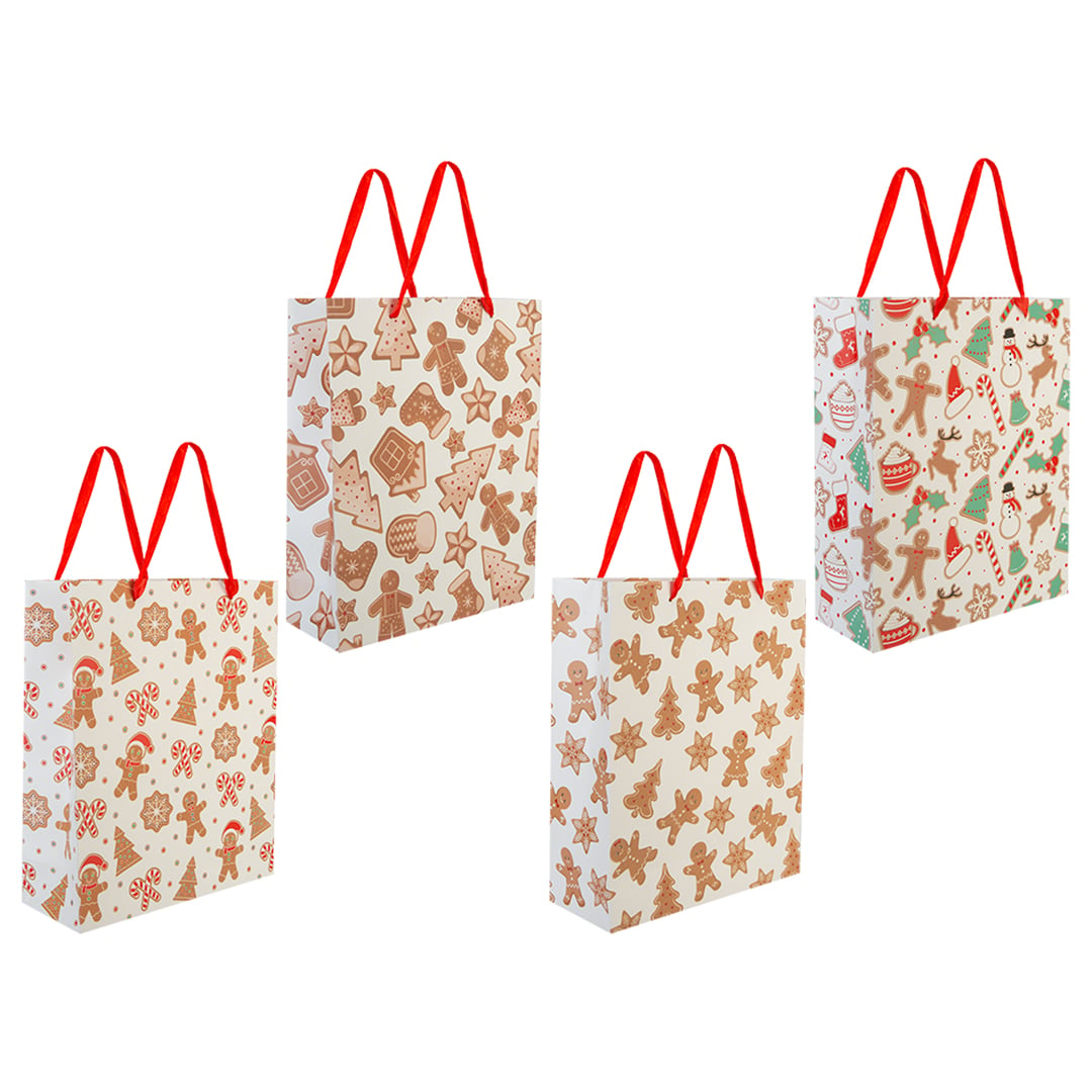 Gingerbread Man Flocked Christmas Medium Gift Bag 25cm