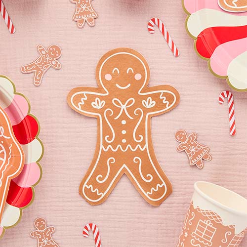 Gingerbread Shaped Christmas Paper Luncheon Napkins 3 Ply 31cm - Pack of 16 Product Gallery Image