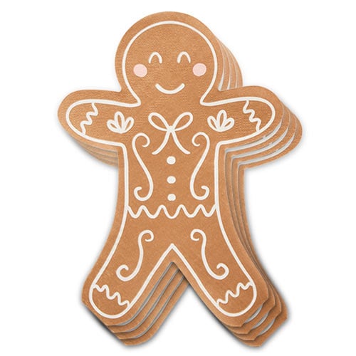Gingerbread Shaped Christmas Paper Luncheon Napkins 3 Ply 31cm - Pack of 16