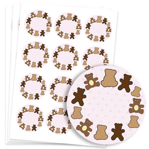 Dollies and Teddy Design 60mm Round Sticker sheet of 12 Product Gallery Image