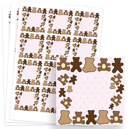 Dollies and Teddy Design 65mm Square Sticker sheet of 12 Product Gallery Image