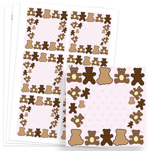 Dollies and Teddy Design 80mm Square Sticker sheet of 6 Product Image