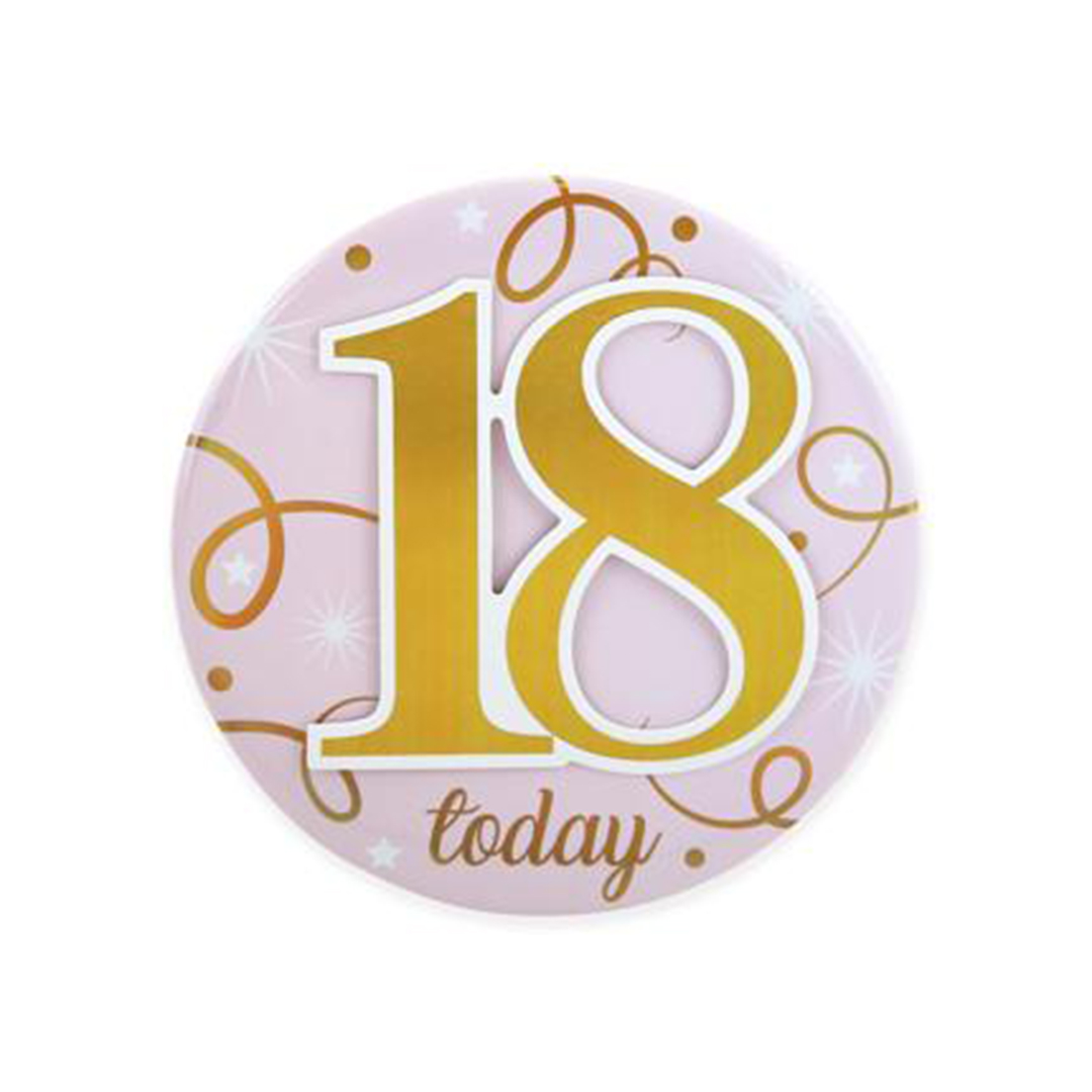 Glamorous Pink & Gold 18th Birthday Badge 15cm