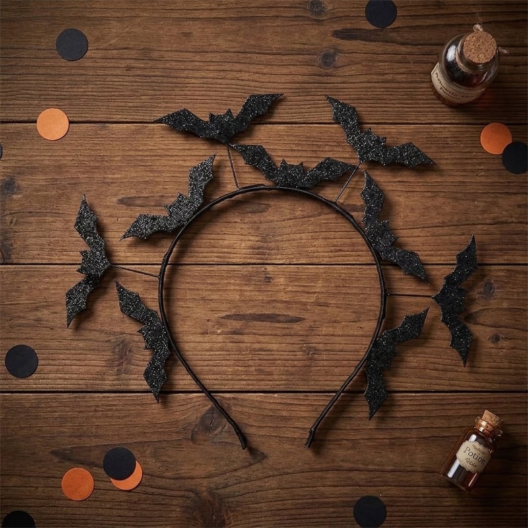 Black Glitter Bat Halloween Headband Fancy Dress Accessory
