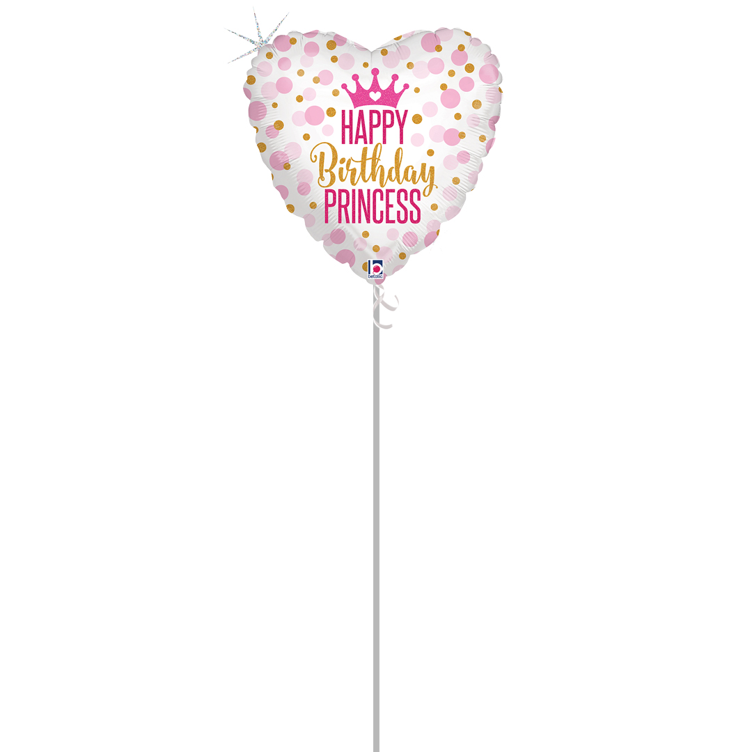 Glitter Birthday Heart Princess Holographic Heart Shaped Foil Balloon - Balloon In A Box Product Gallery Image