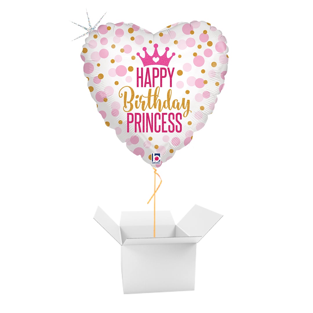 Glitter Birthday Heart Princess Holographic Heart Shaped Foil Balloon - Balloon In A Box