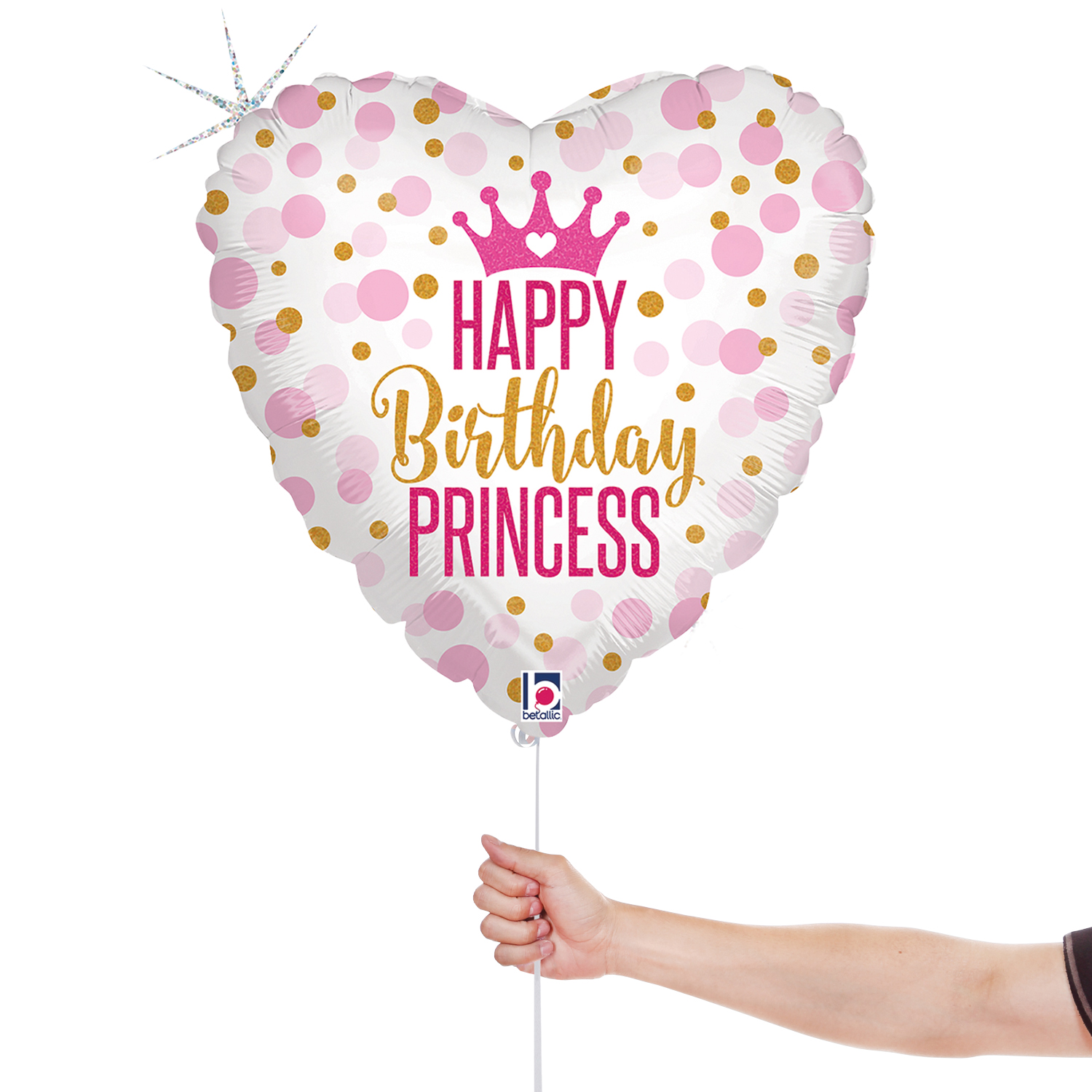 Glitter Birthday Heart Princess Holographic Round Foil Balloon 46cm / 18 in Product Gallery Image