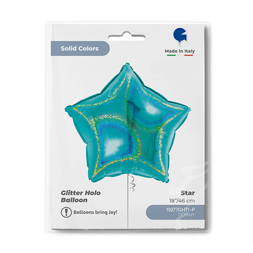 Glitter Holographic Turquoise Blue Star Shape Foil Helium Balloon 46cm / 18 in Product Gallery Image