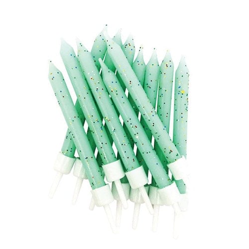 Glitter Mint Green Candles With Holders - Pack of 12 Product Image