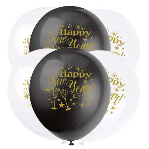 Glittering New Year Assorted Biodegradable Latex Balloons 30cm / 12 in - Pack of 8 Product Gallery Image