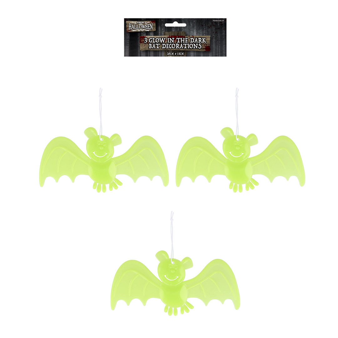 Glow in the Dark Bats Halloween Hanging Decorations 20cm - Pack of 3 View 5